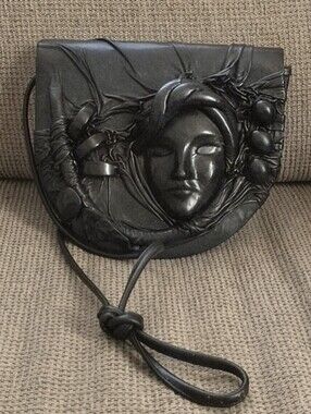 Elegant Black Leather 2-D Women's Face Handbag